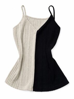 Two-Tone Ribbed Knit Cami Tank Top - Black & Cream